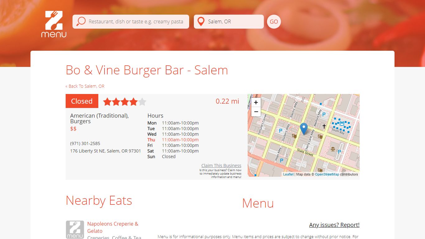 Online Menu of Bo & Vine Burger Bar - Salem Restaurant, Salem, Oregon ...